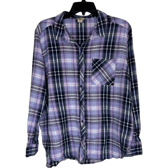 Woolrich Plaid Flannel Shirt XXL Purple Black Long Sleeve 100% Cotton - Picture 1 of 14